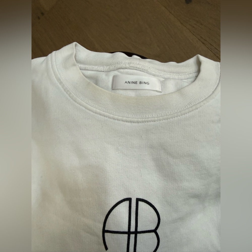 Anine Bing Jaci AB Logo Sweatshirt White Size S - Picture 5 of 8